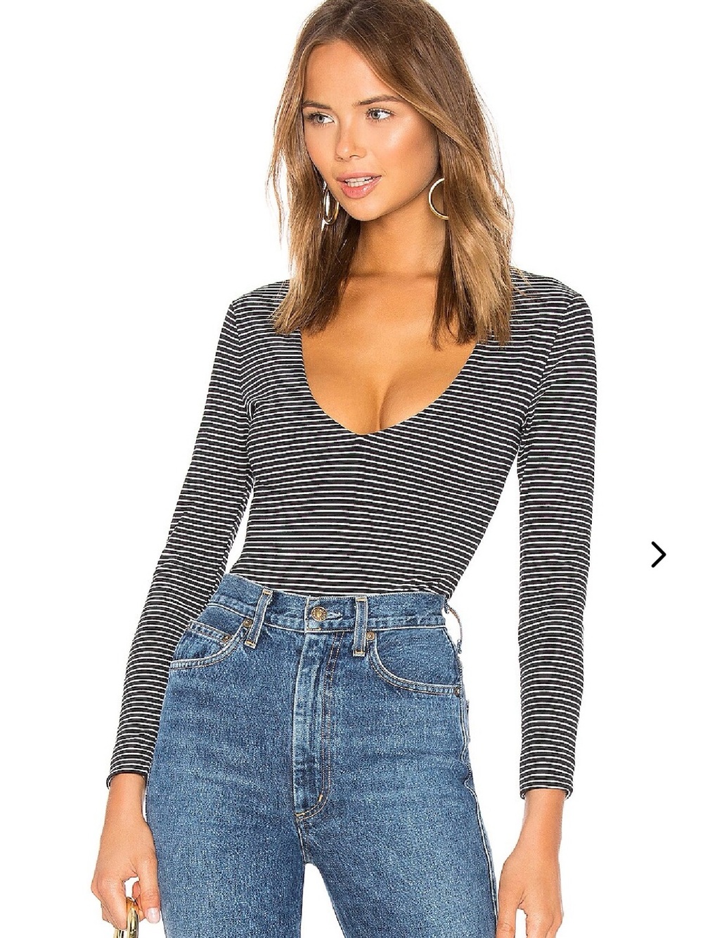 Lovers & Friends Women’s Black & White Striped Long Sleeve bodysuit size medium
